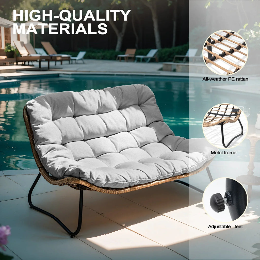 Crestlive Products Patio Loveseat, All-Weather Rattan Large Furniture with Soft Cushions, Outdoor Loveseat for Balcony, Poolside, Backyard (Beige)