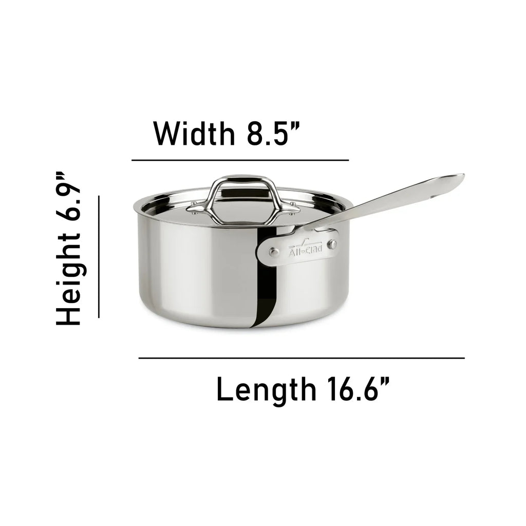 All-Clad D3 Stainless 3-ply Bonded Cookware, Sauce Pan with lid, 3 quart