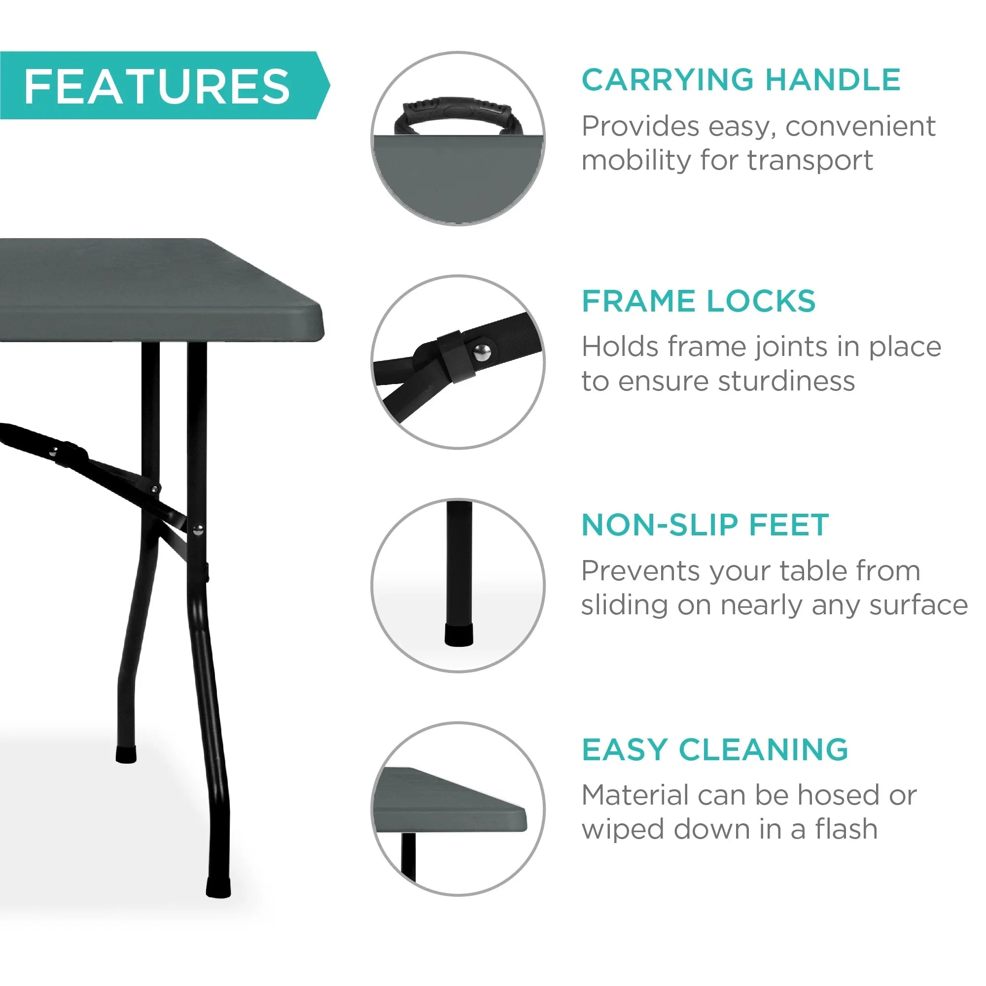 Best Choice Products 6ft Plastic Folding Table, Indoor Outdoor Heavy Duty Portable w/ Handle, Lock - White
