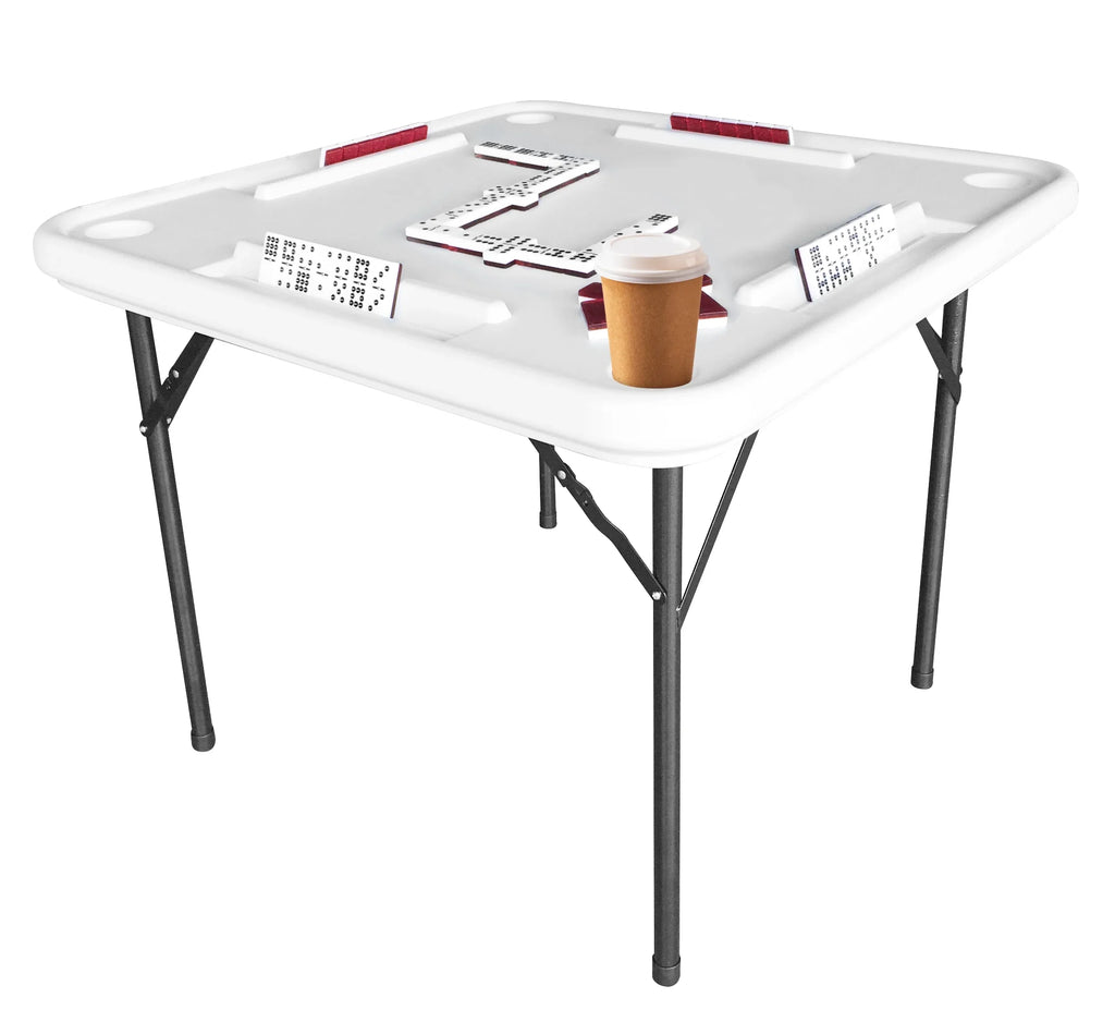 Bene Casa Foldable Domino Table with Built-In Drink Holders, 38?? x 38??, White