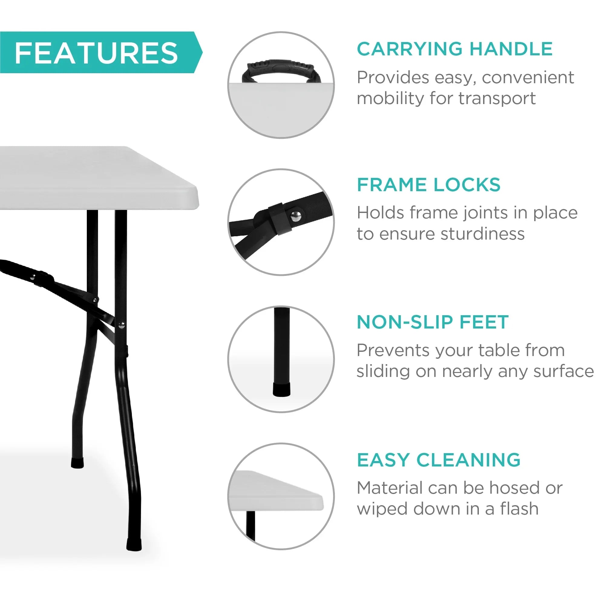Best Choice Products 6ft Plastic Folding Table, Indoor Outdoor Heavy Duty Portable w/ Handle, Lock - White