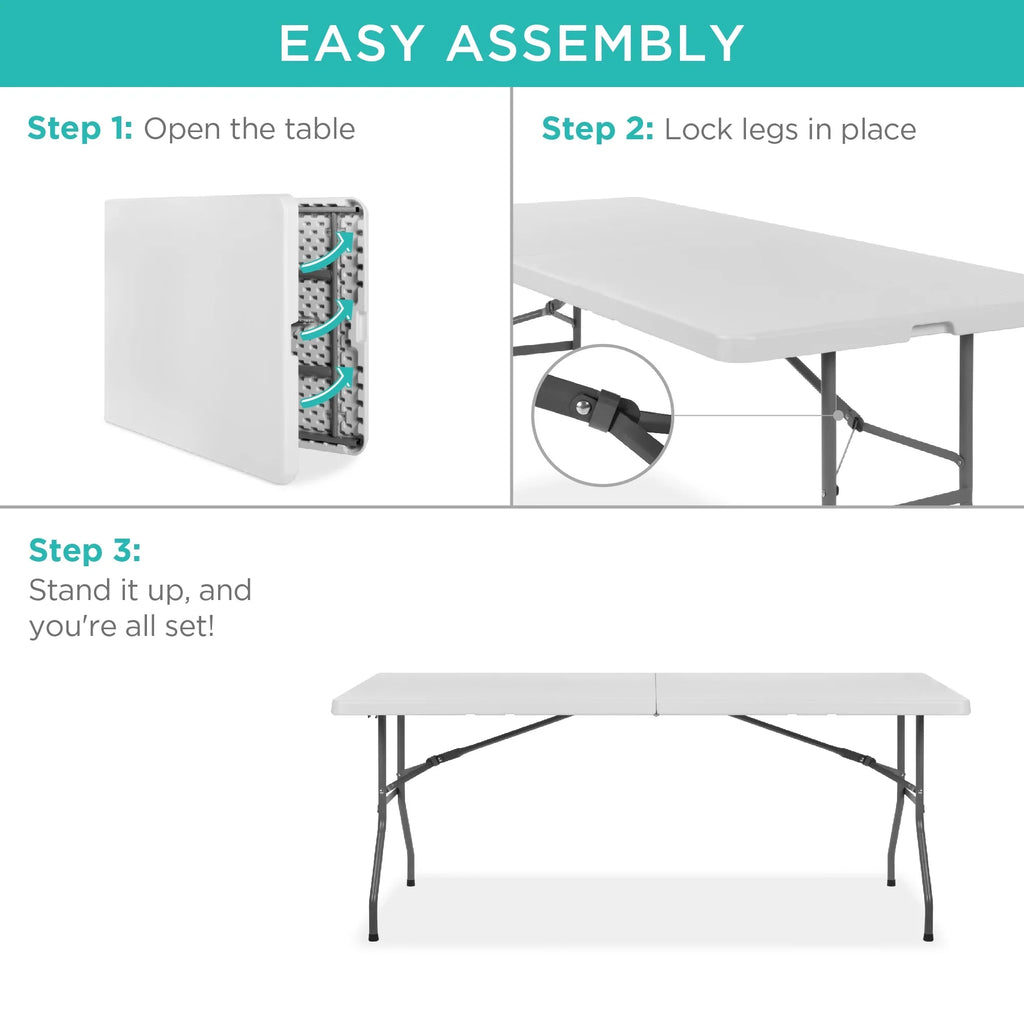 Best Choice Products 6ft Plastic Folding Table, Indoor Outdoor Heavy Duty Portable w/ Handle, Lock - White