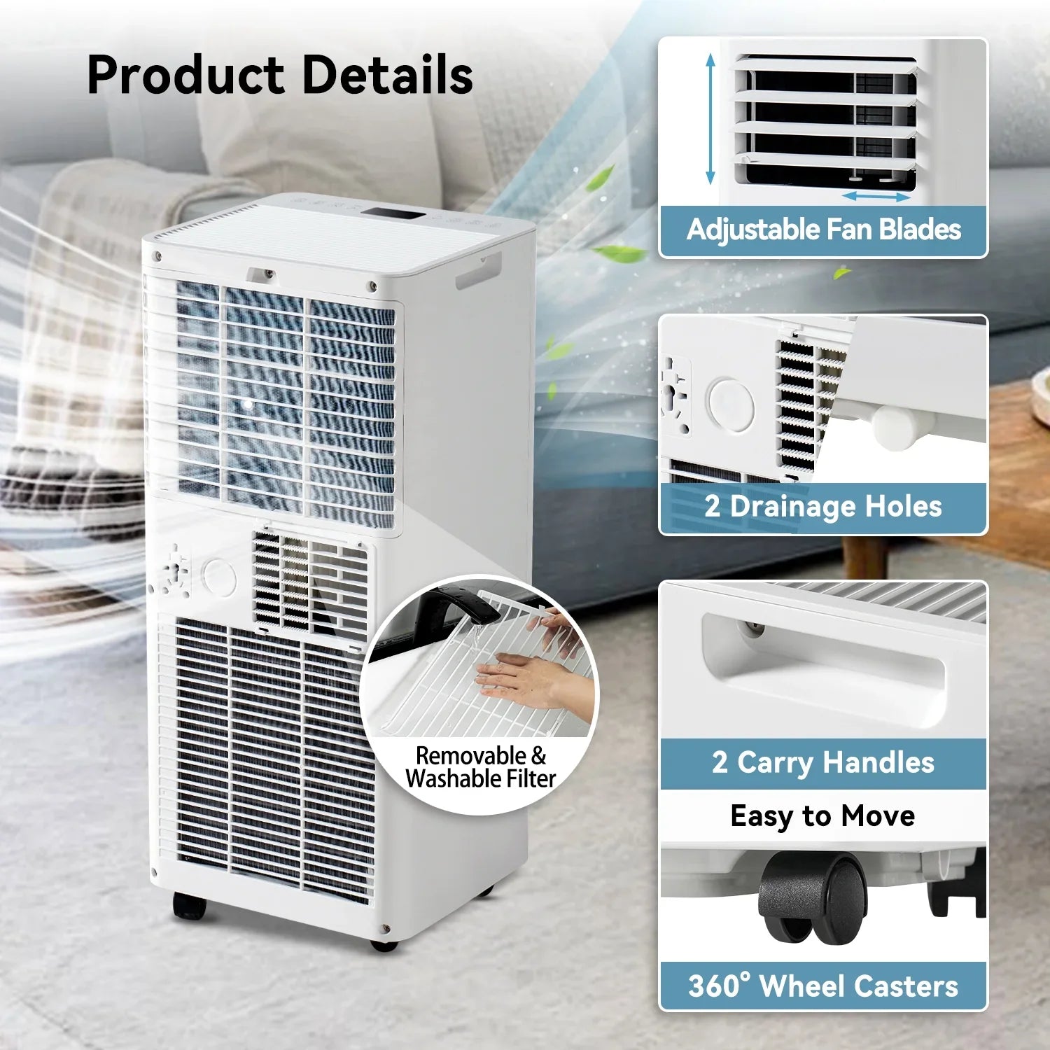 Bapipro 10,000 BTU Smart Portable AC - WiFi/Remote, 4-in-1 for 300 Sq.Ft, 24H Timer, Window Kit, ??55dB, ETL Certified