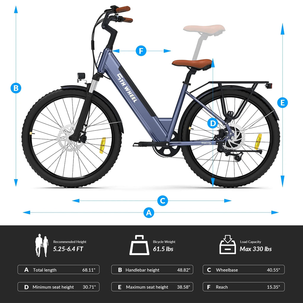 5TH WHEEL Electric Bike for Adult with 350W Motor, W18B 26" EBike with 36V 10.4Ah Removable Battery Ebike, Electric Bicycle with 7 Speed, UL2849