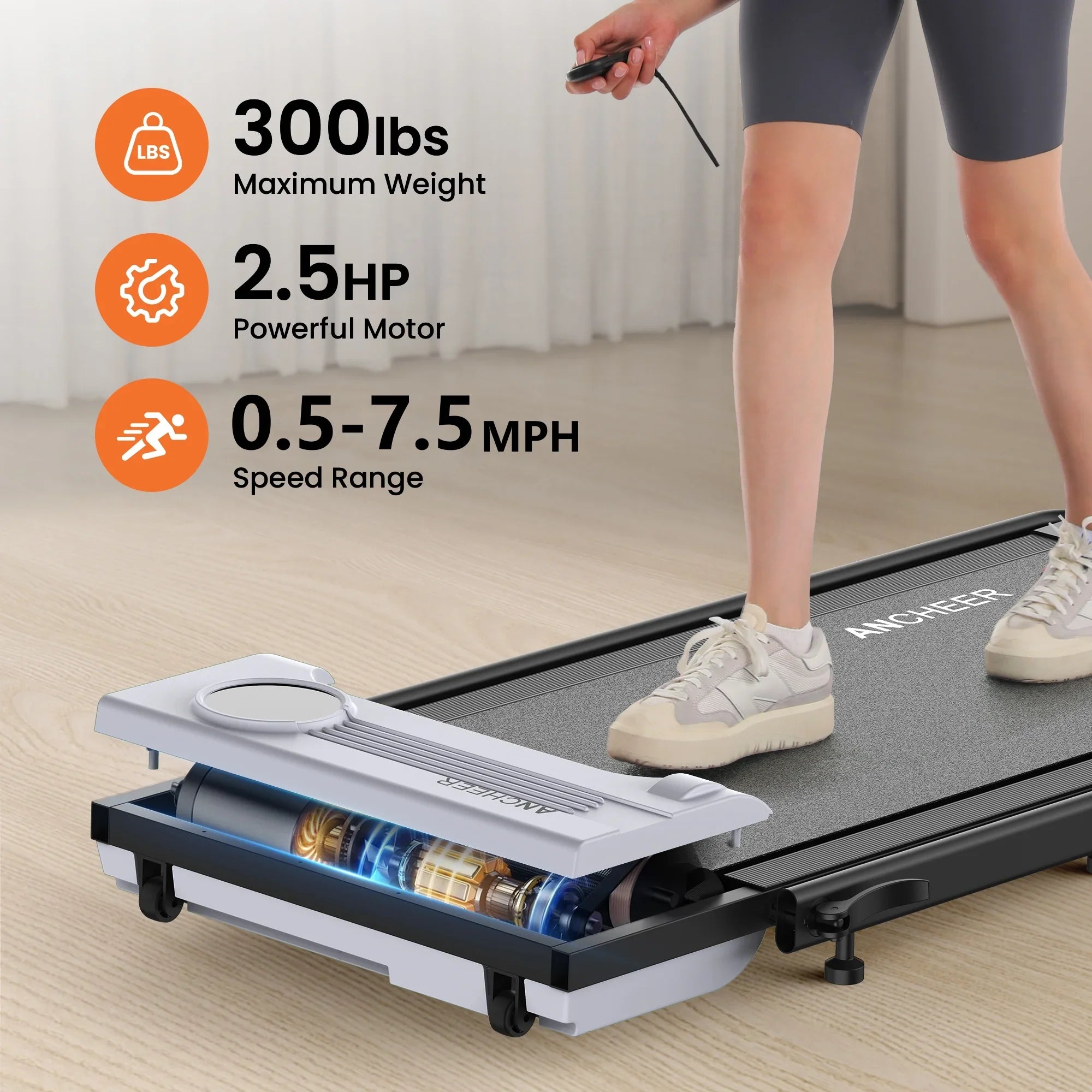 ANCHEER Portable Folding Walking Pad 300lb, 7.5 MPH Under Desk Treadmill with Remote Control & LED Display,2 in 1 Walking Pad Treadmill for Home/Office/Exercise(Pink)