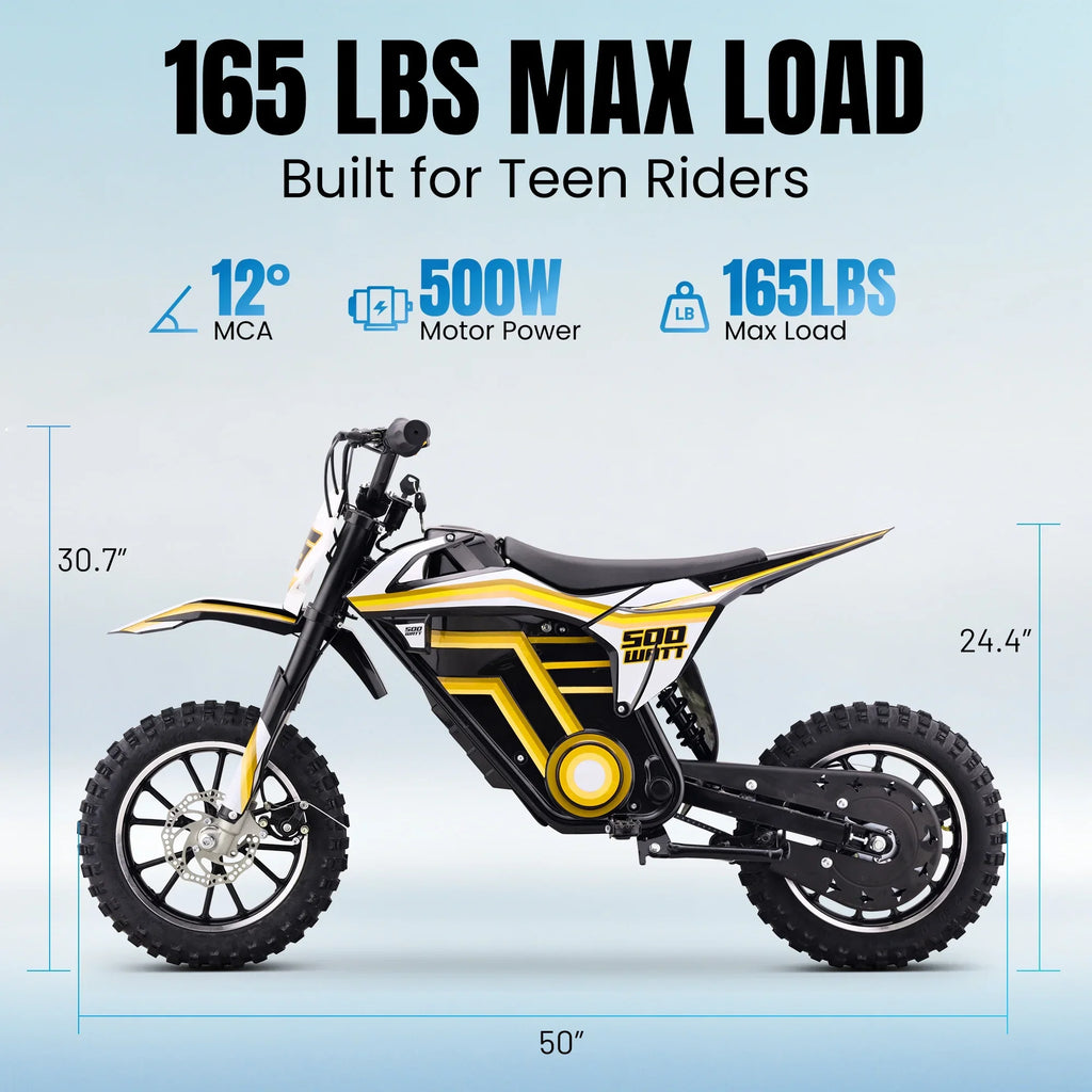 QEASET electric dirt bike, 500W kids dirt bike for Boys Girls Age 8-14, Blue