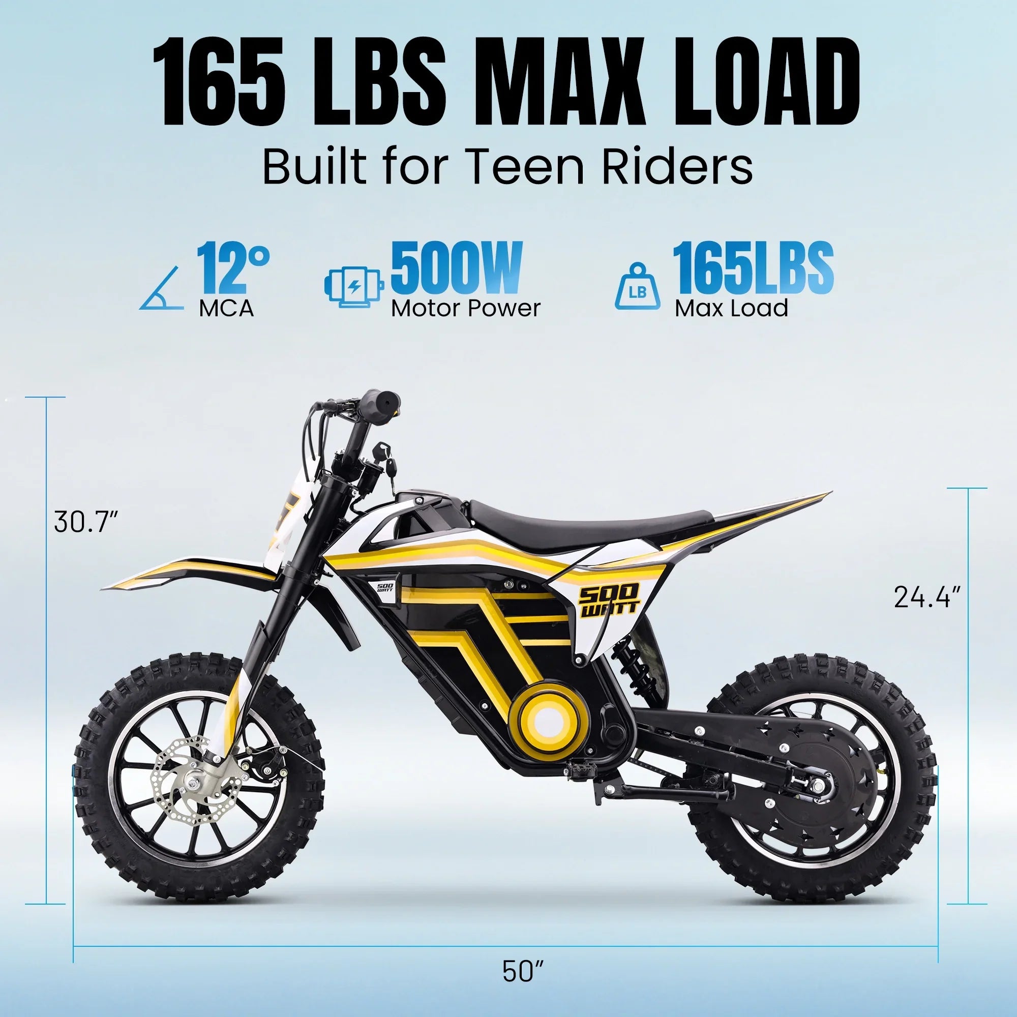 QEASET electric dirt bike, 500W kids dirt bike for Boys Girls Age 8-14, Blue