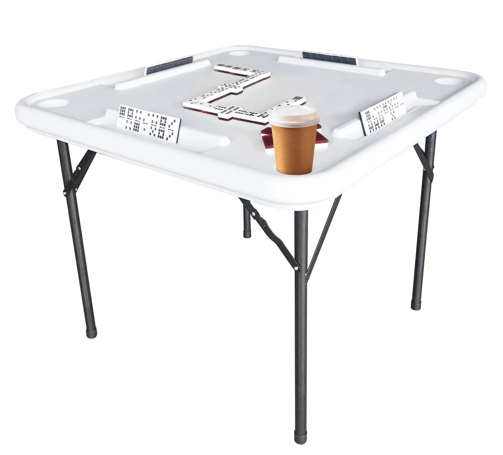 Bene Casa Foldable Domino Table with Built-In Drink Holders, 38?? x 38??, White