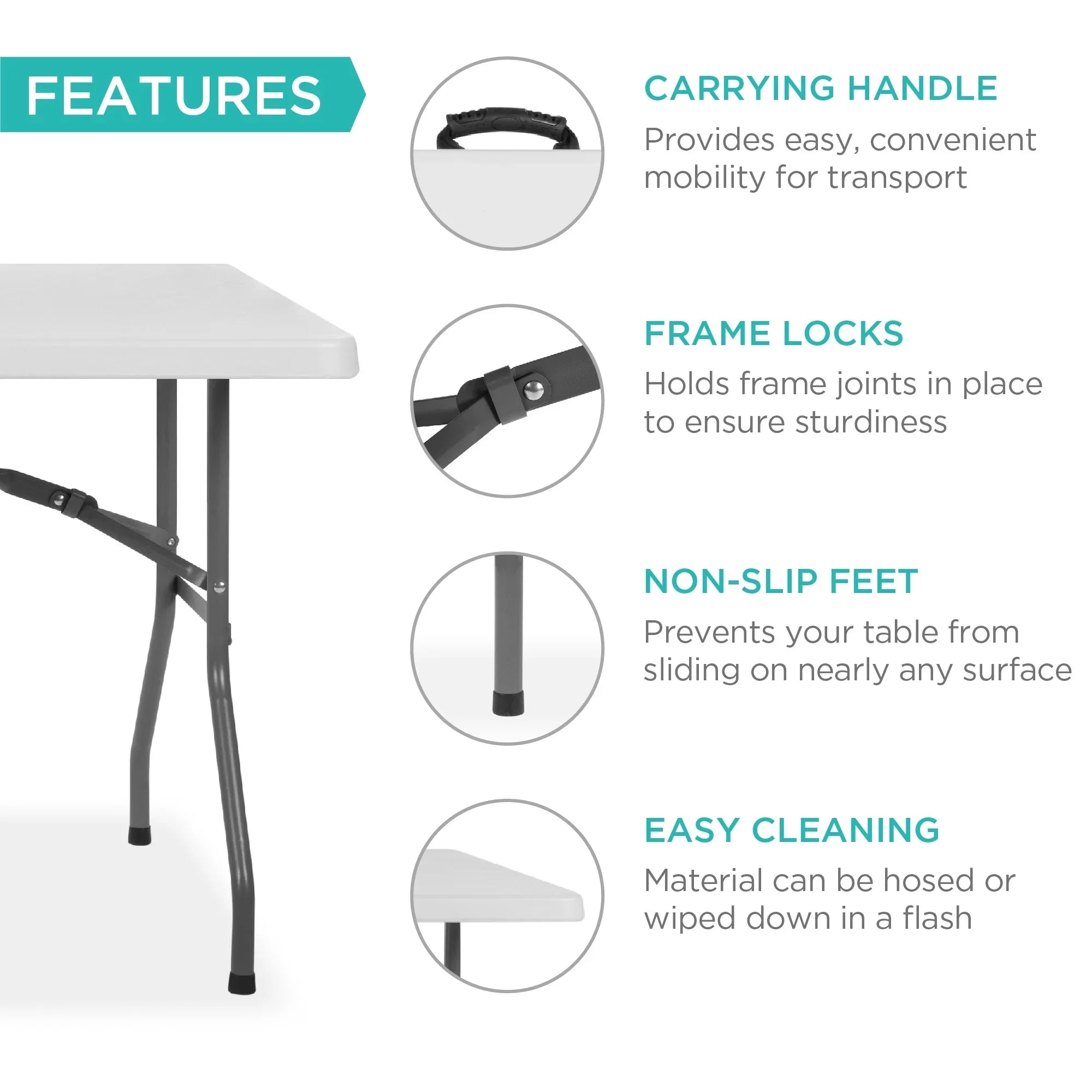 Best Choice Products 6ft Plastic Folding Table, Indoor Outdoor Heavy Duty Portable w/ Handle, Lock - White