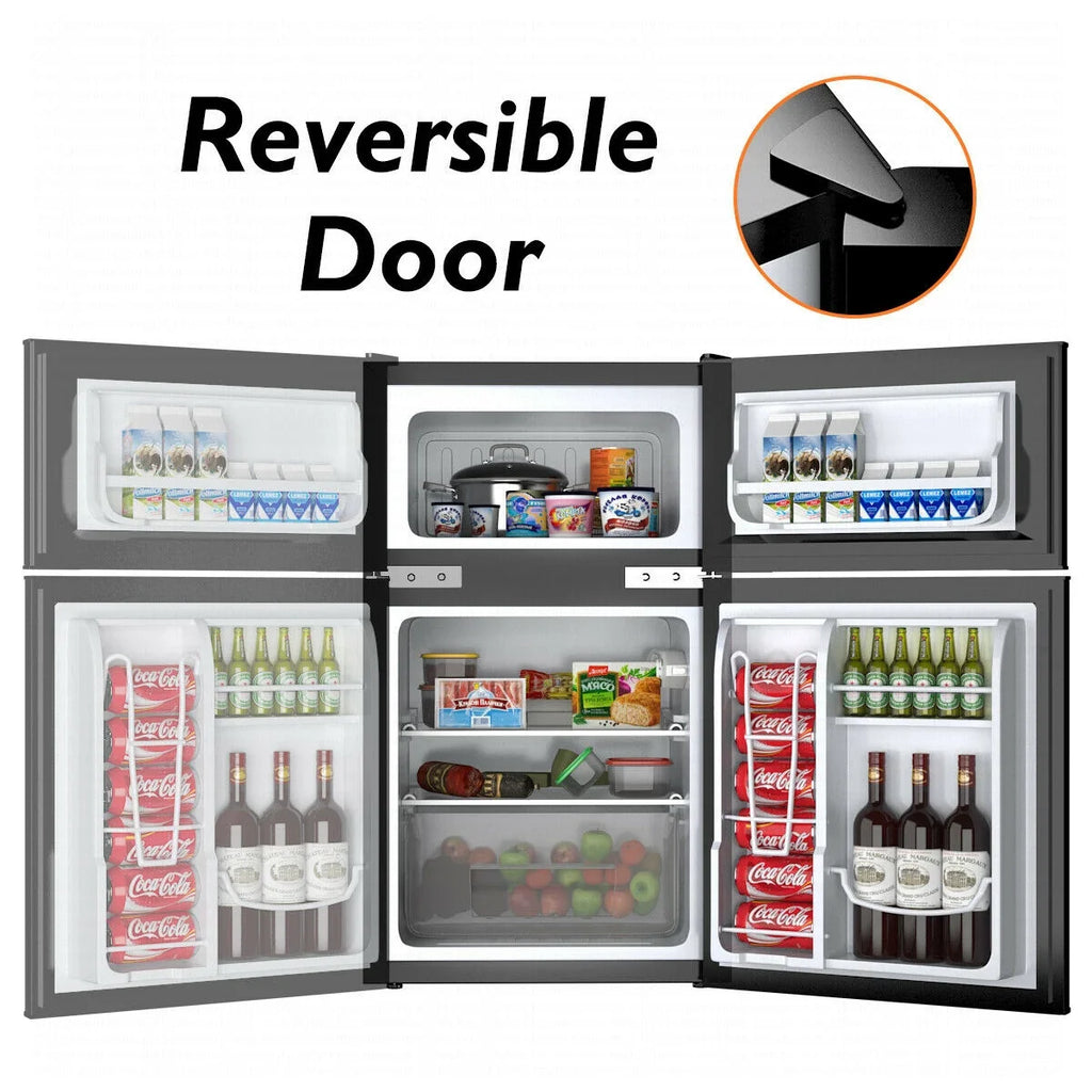 Costway Refrigerator Small Freezer Cooler Fridge Compact 3.2 cu ft. Unit, Grey