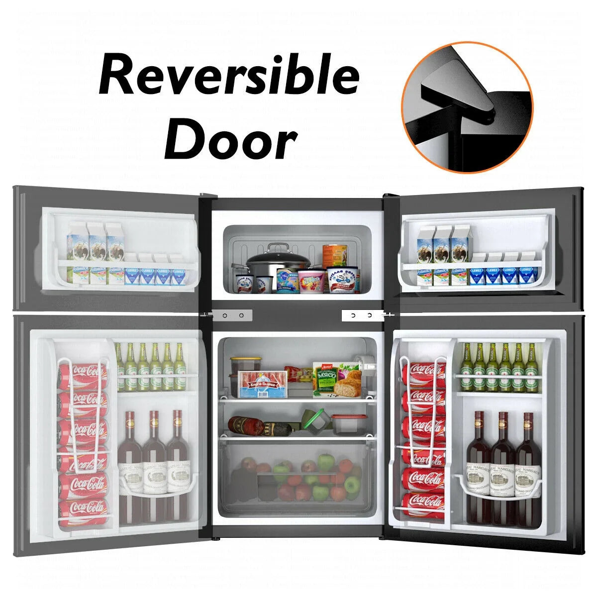 Costway Refrigerator Small Freezer Cooler Fridge Compact 3.2 cu ft. Unit, Grey