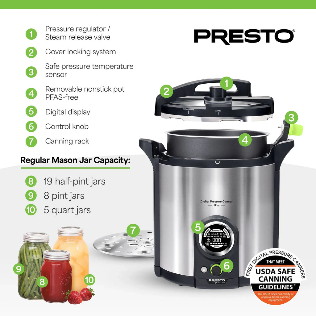 Presto Precise 02152 17 Qt Stainless Steel Electric Pressure Canner, Silver
