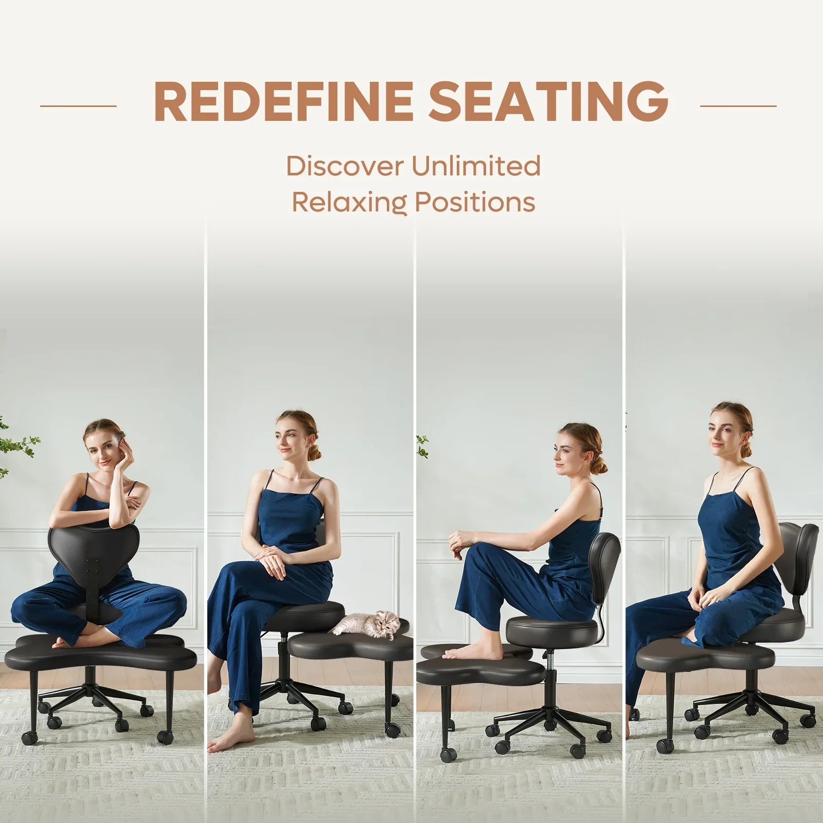 Pinmoco Ergonomic Cross Legged Swivel Chair, Adjustable Height and Teddy Fabric, Meditation& ADHD Chair with Back Support, Home and Office, Off White