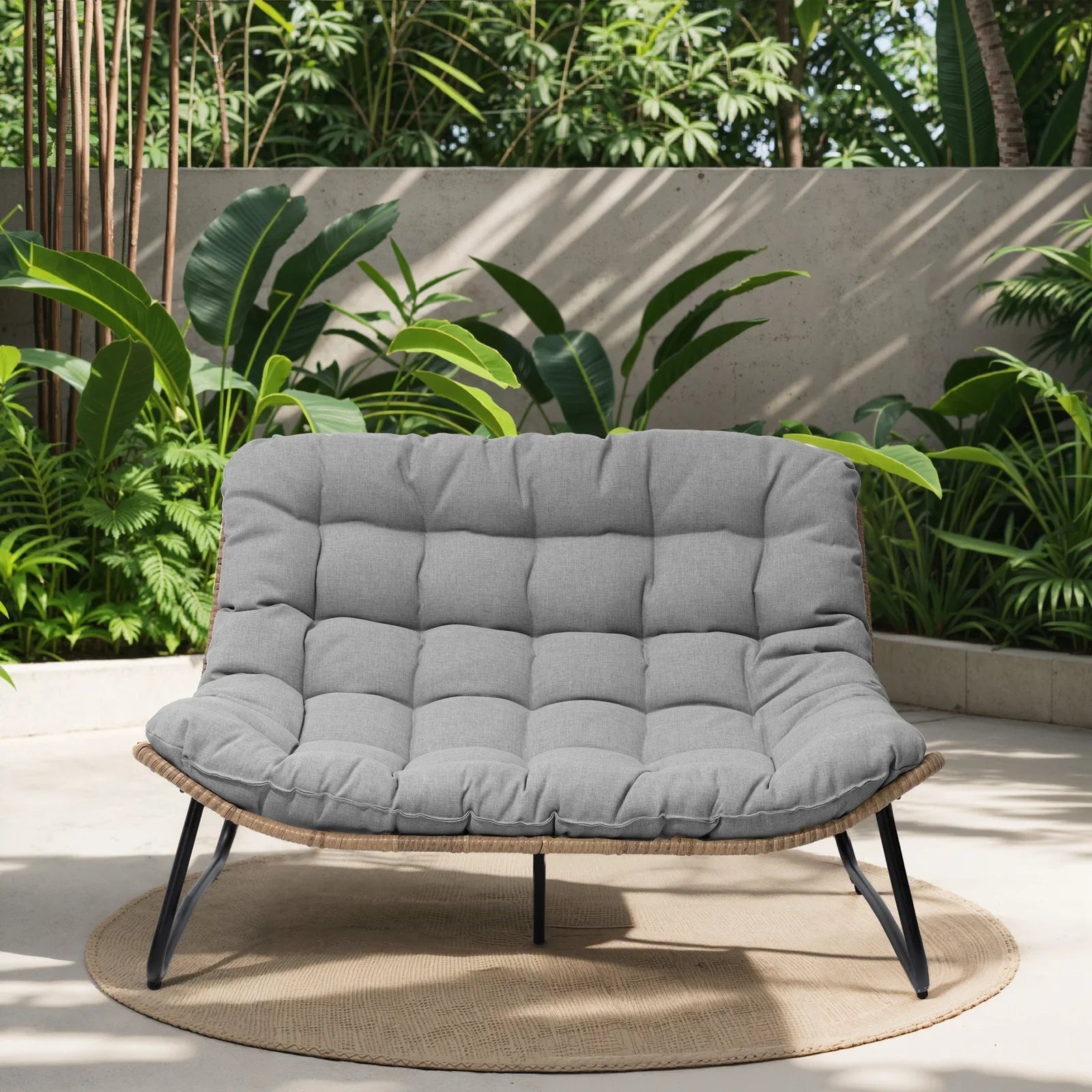 Crestlive Products Patio Loveseat, All-Weather Rattan Large Furniture with Soft Cushions, Outdoor Loveseat for Balcony, Poolside, Backyard (Beige)