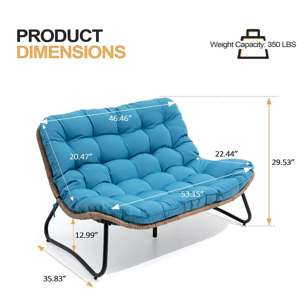 Crestlive Products Patio Loveseat, All-Weather Rattan Large Furniture with Soft Cushions, Outdoor Loveseat for Balcony, Poolside, Backyard (Beige)