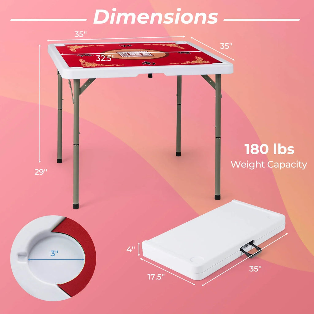 Costway 35" Folding Mahjong Table with Cup Holders & Smooth Felt Mat Carrying Handle Green