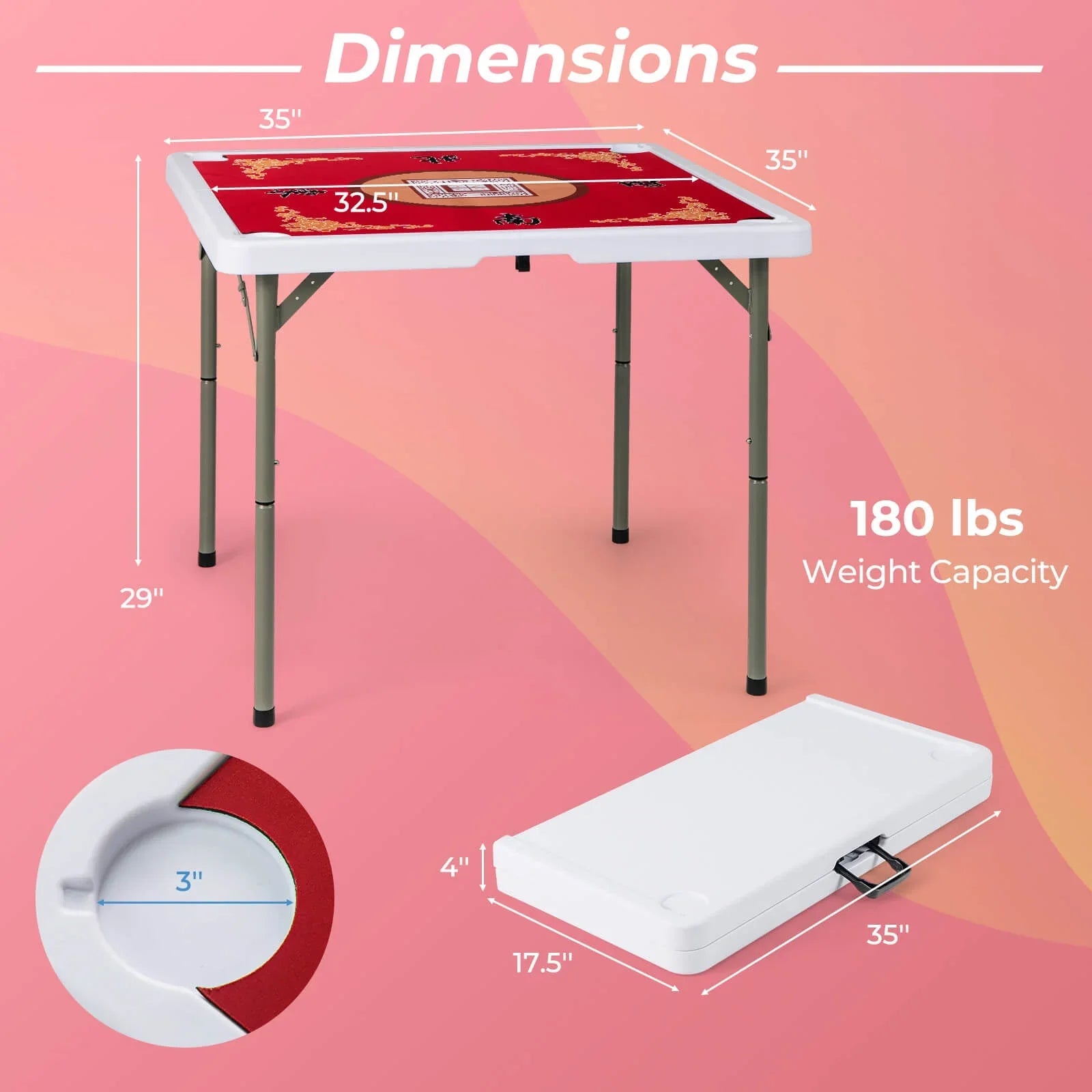 Costway 35" Folding Mahjong Table with Cup Holders & Smooth Felt Mat Carrying Handle Green