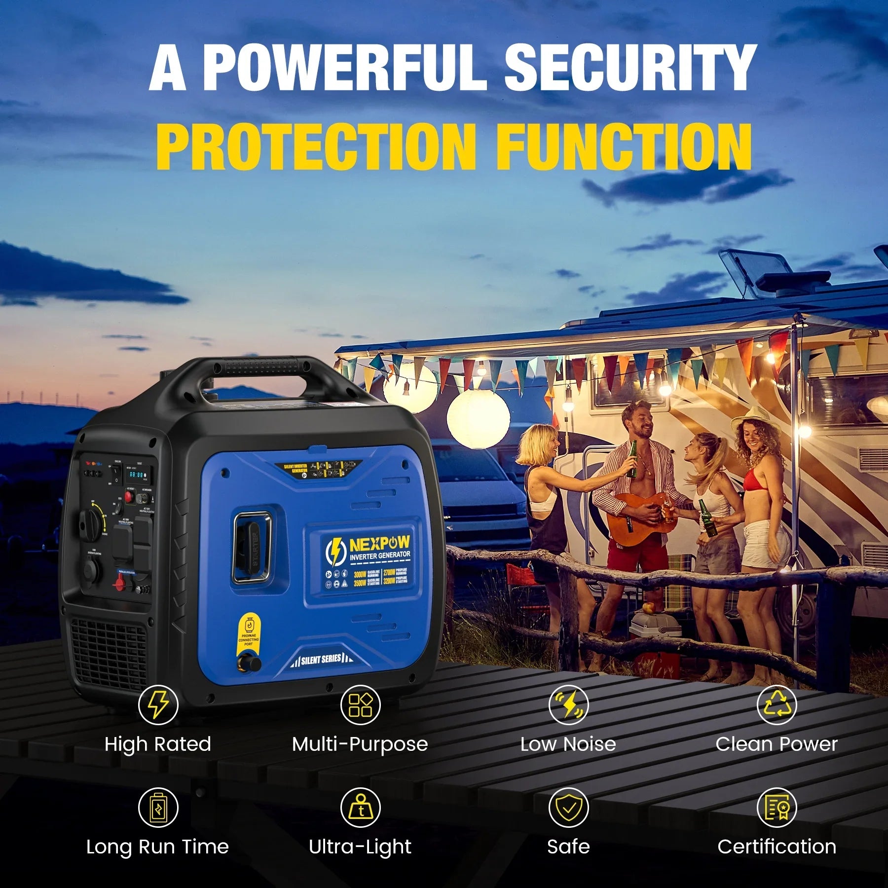 NEXPOW 2250W Portable Inverter Generator, Gasoline Power Quiet Lightweight for Backup Home & Camping, Eco-Mode Feature, Parallel Capability, EPA Compliant