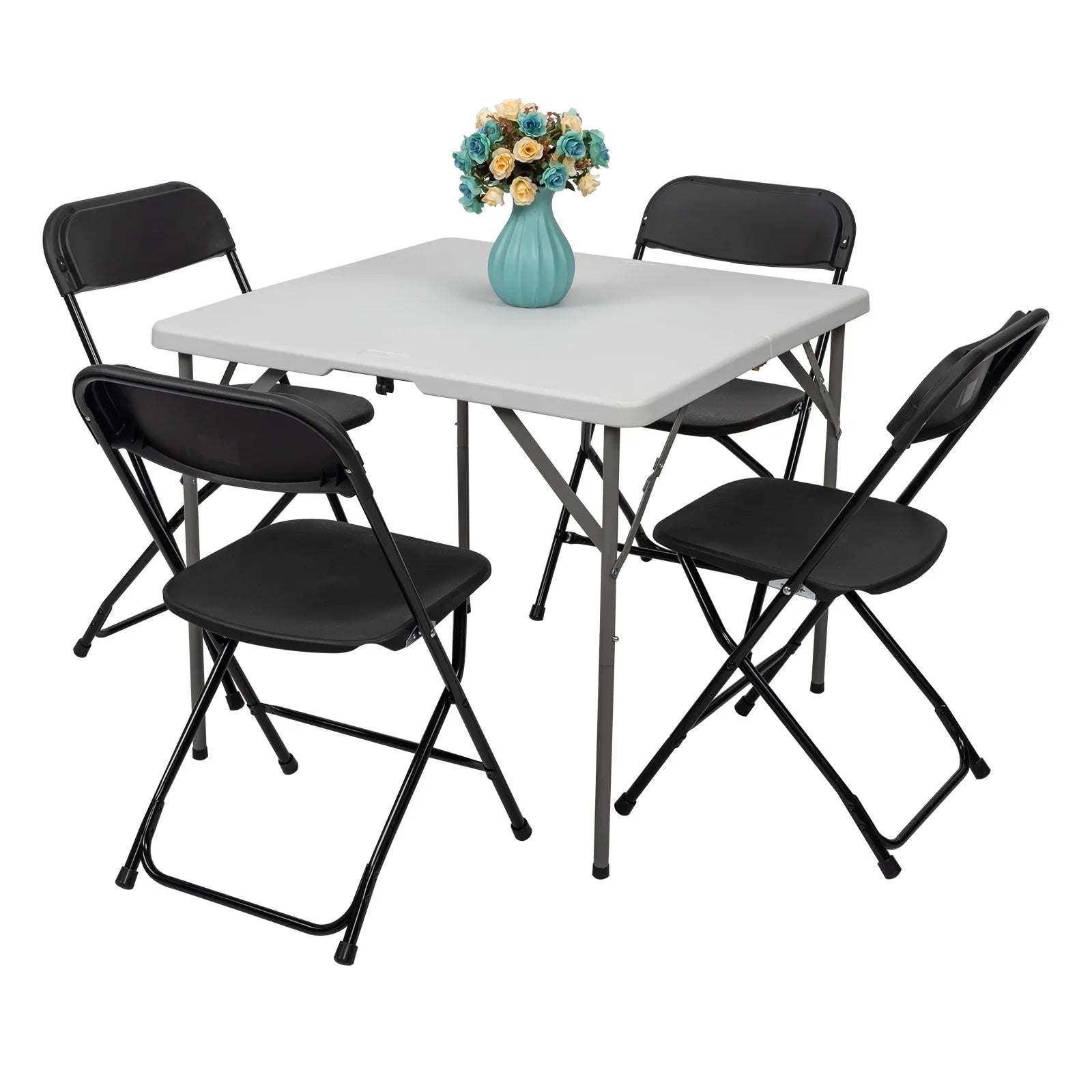 Ktaxon 6ft White Folding Table and 10 Pack Folding Chairs Black, Plastic Table and Chair Set