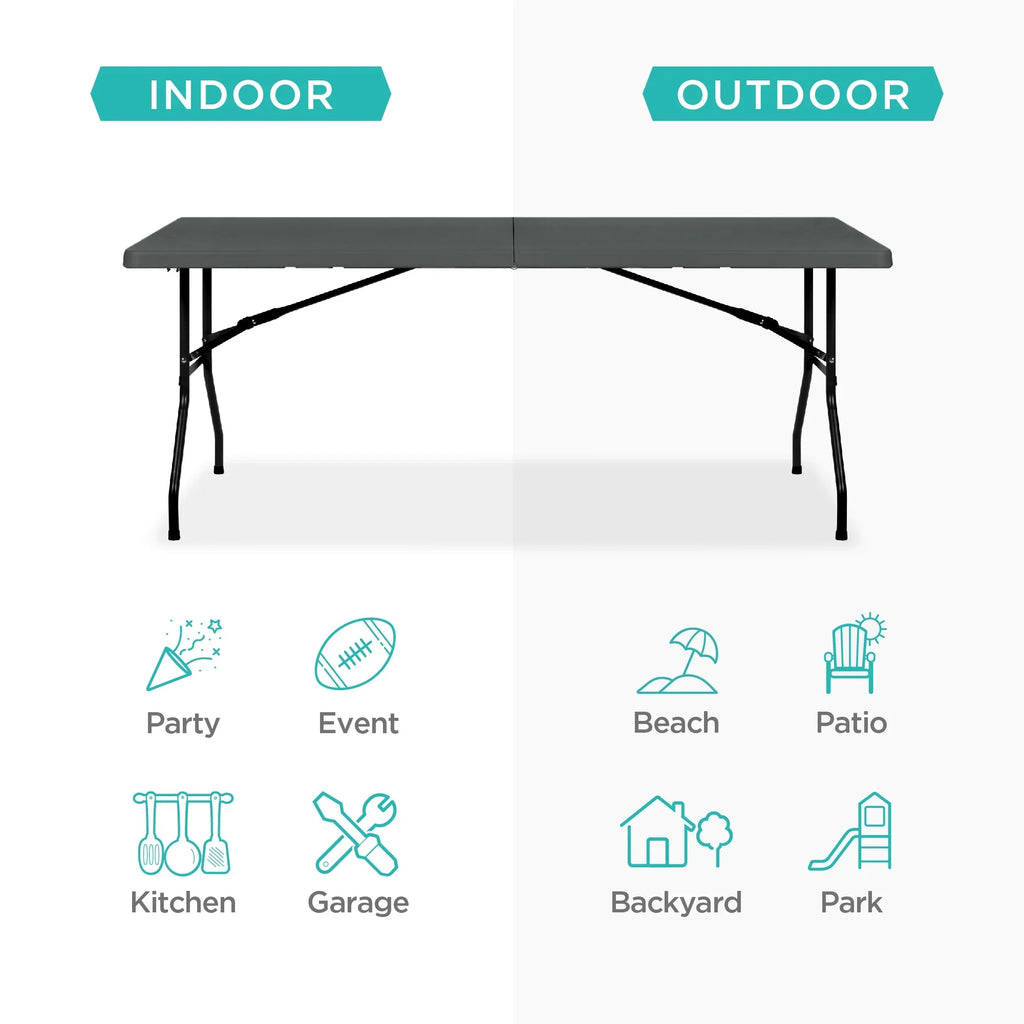 Best Choice Products 6ft Plastic Folding Table, Indoor Outdoor Heavy Duty Portable w/ Handle, Lock - White