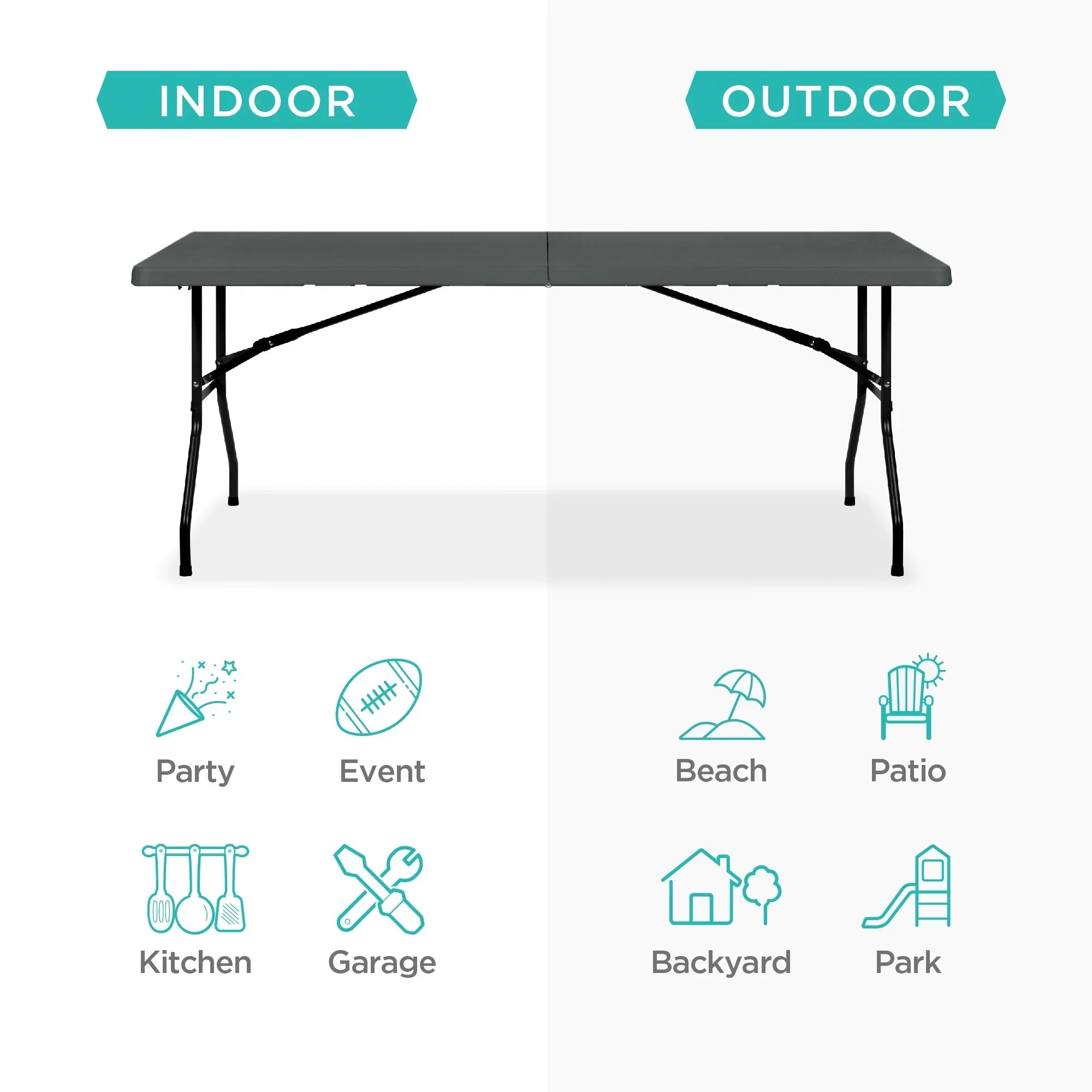 Best Choice Products 6ft Plastic Folding Table, Indoor Outdoor Heavy Duty Portable w/ Handle, Lock - White