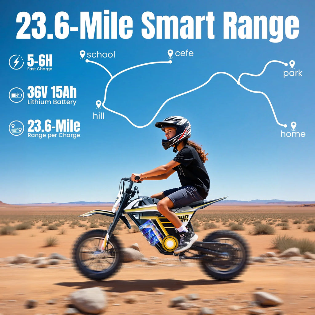 QEASET electric dirt bike, 500W kids dirt bike for Boys Girls Age 8-14, Blue