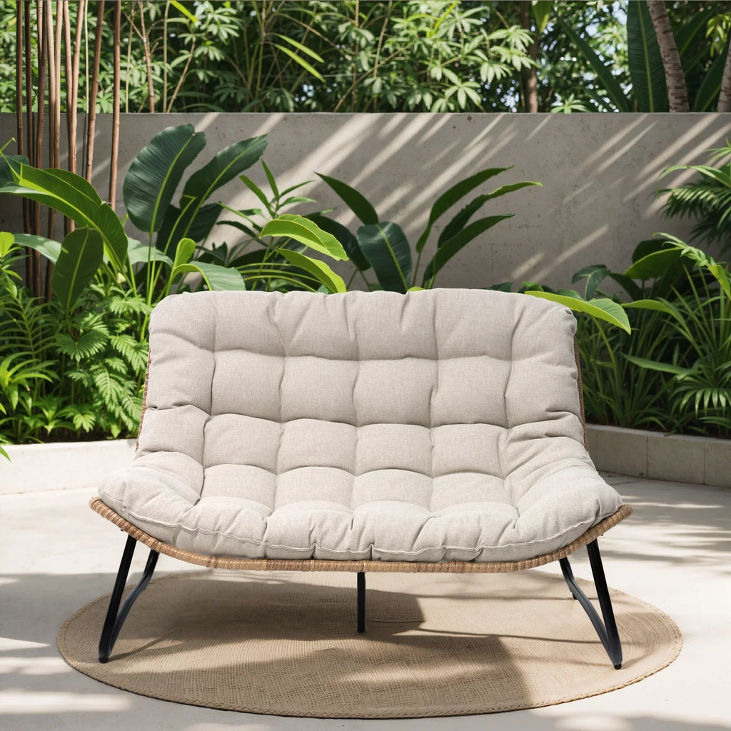 Crestlive Products Patio Loveseat, All-Weather Rattan Large Furniture with Soft Cushions, Outdoor Loveseat for Balcony, Poolside, Backyard (Beige)