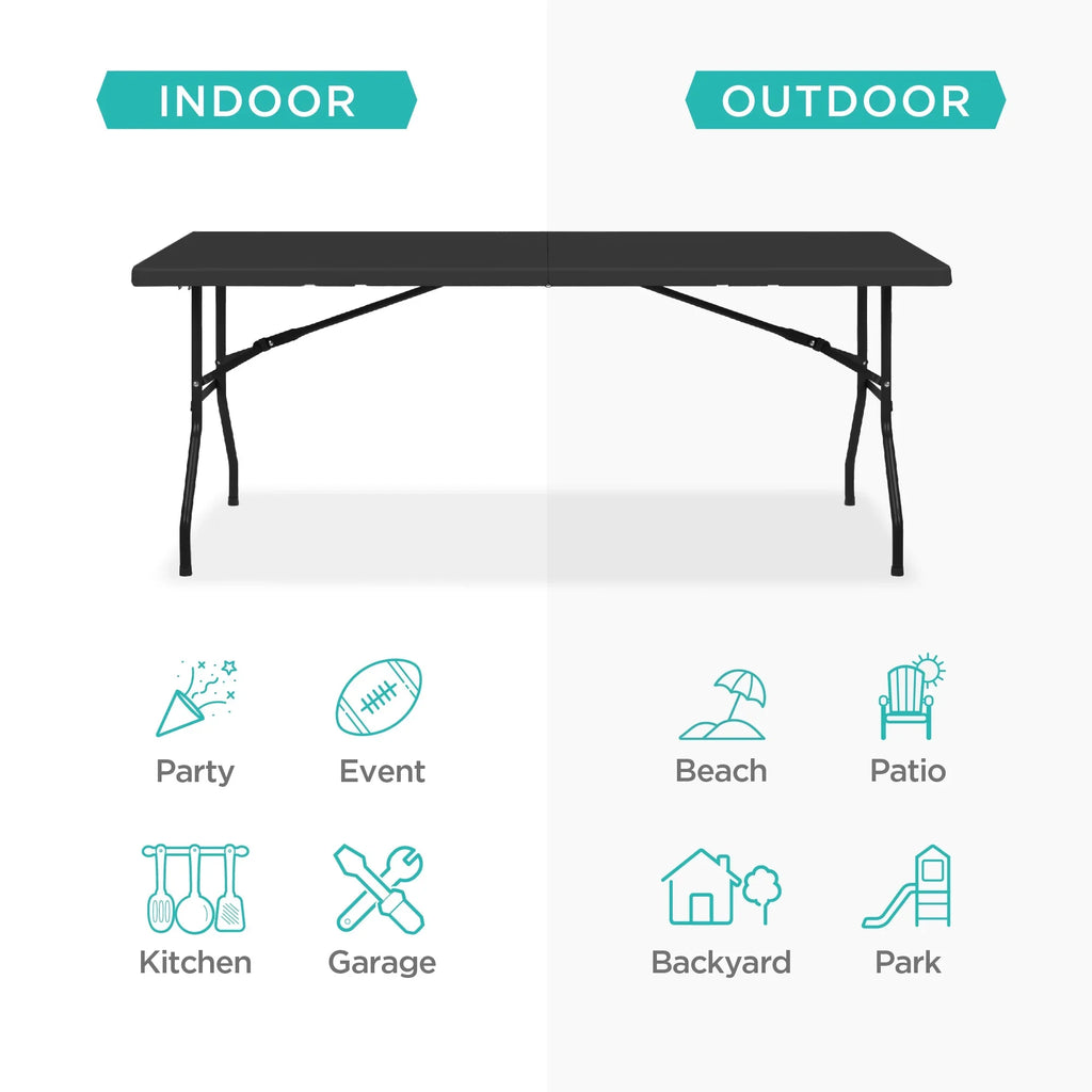 Best Choice Products 6ft Plastic Folding Table, Indoor Outdoor Heavy Duty Portable w/ Handle, Lock - White