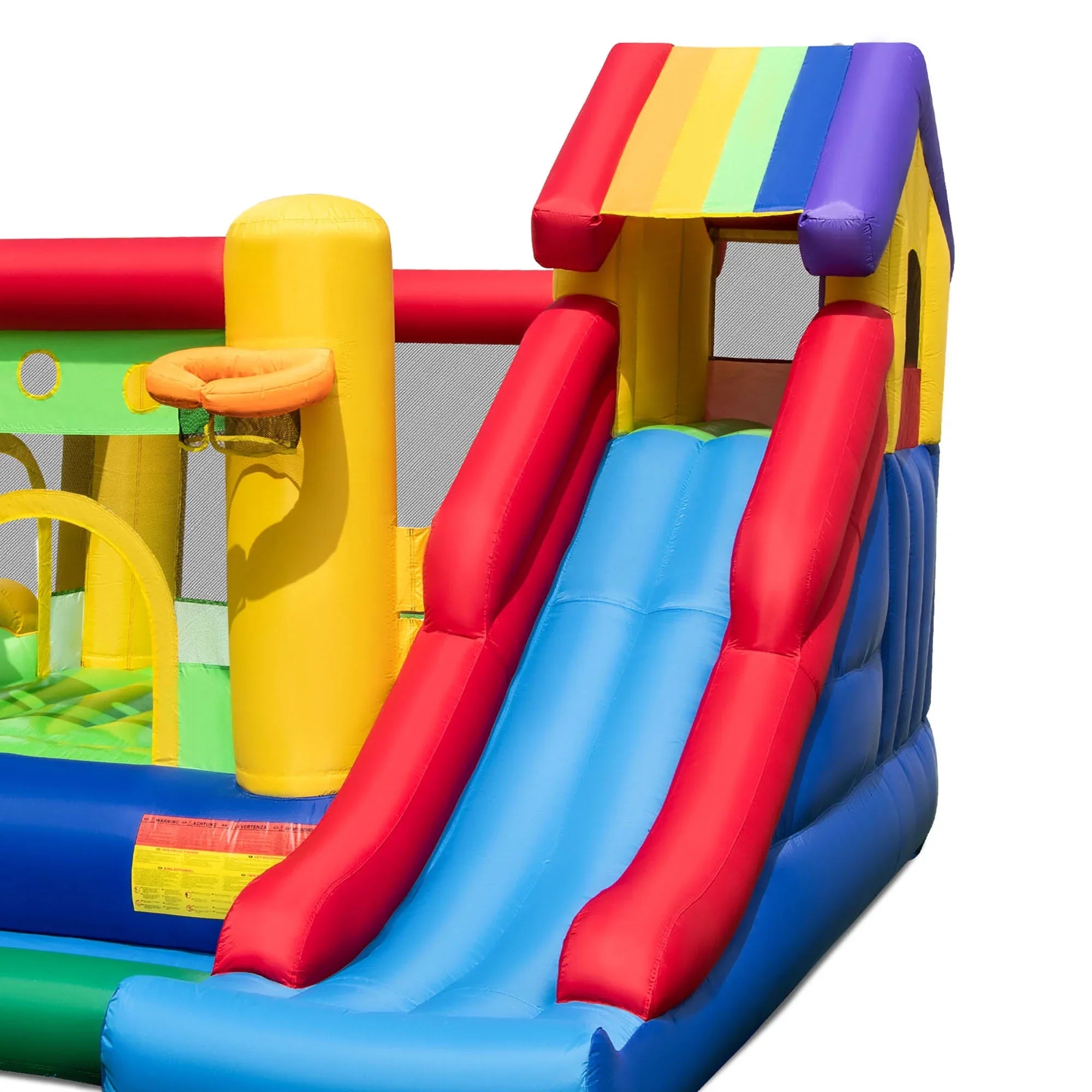 Costway Colorful Rainbow Kids Inflatable Bounce Castle with 50 Ocean Balls & 735W Blower