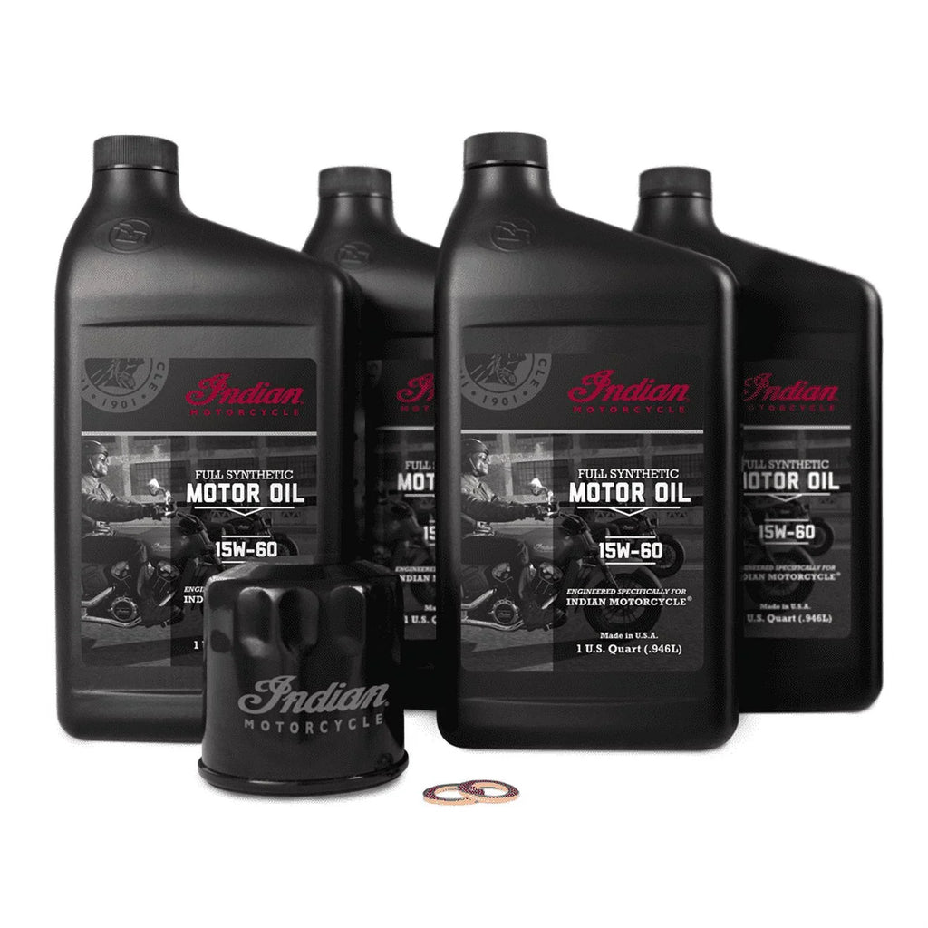 Indian Motorcycle Scout Oil Change Kit with Full Synthetic 15W-60 Motor Oil, 4 Quarts, 2 Washers