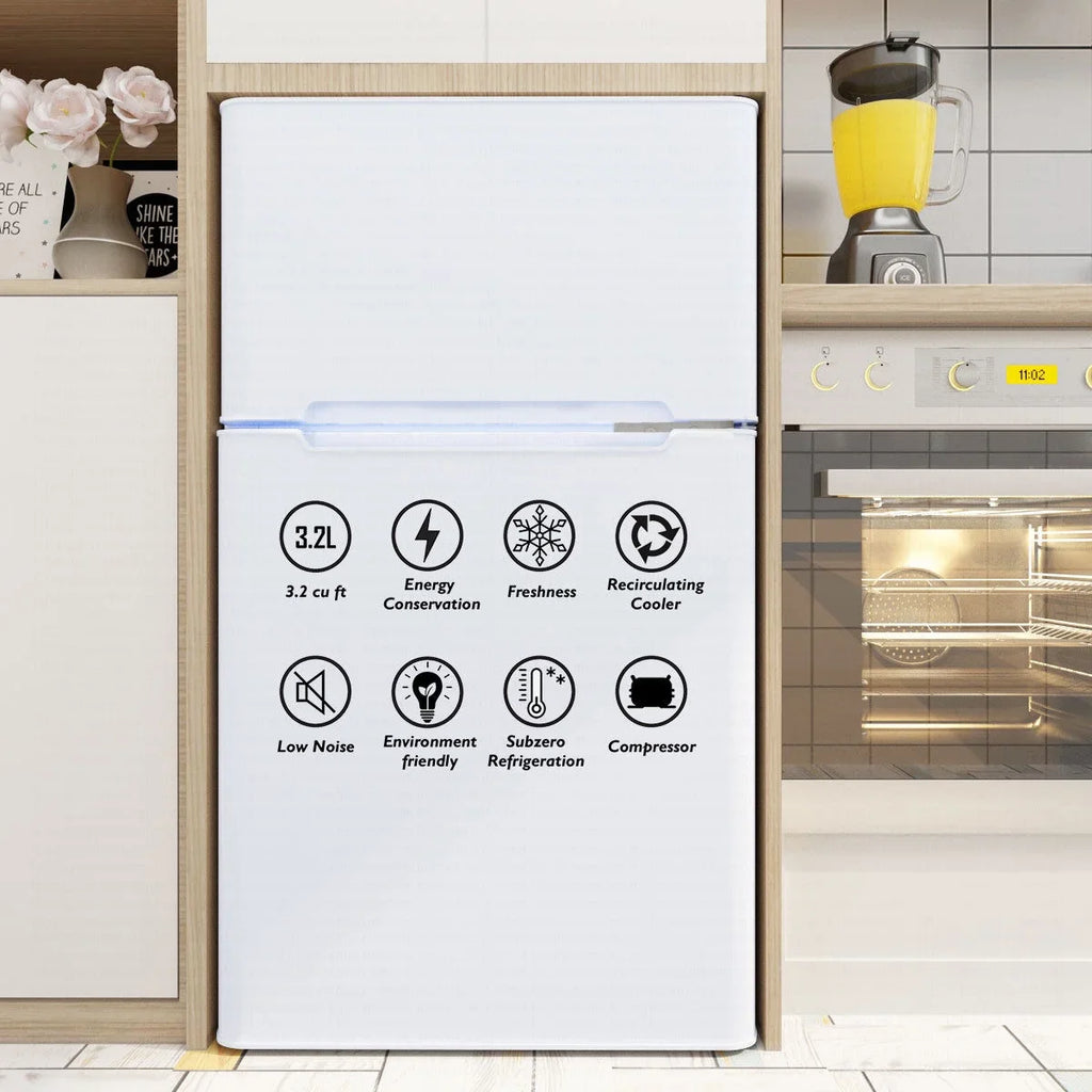 Costway Refrigerator Small Freezer Cooler Fridge Compact 3.2 cu ft. Unit, Grey