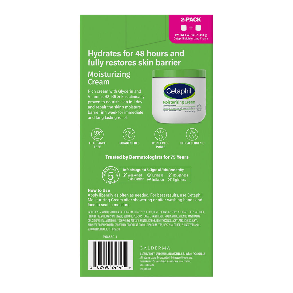 Cetaphil Moisturizing Cream Ultimate with Prebiotic Aloe, Very Dry to Dry Sensitive Skin, 20 oz + 16 oz, 2-pack