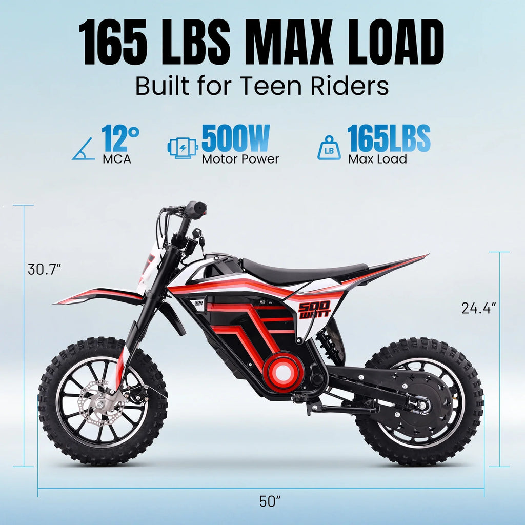 QEASET electric dirt bike, 500W kids dirt bike for Boys Girls Age 8-14, Blue