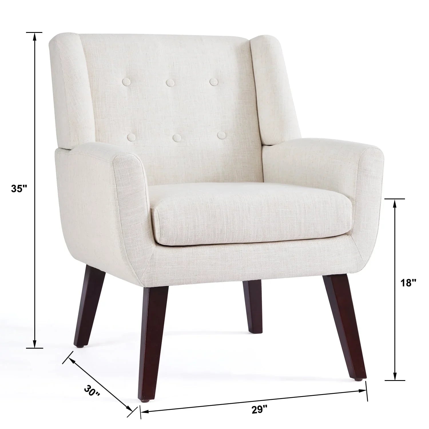 HUIMO  Accent Chair, Button-Tufted Upholstered  Living Room Chairs,  Mid Century Modern Comfy Reading Chairs for Bedroom, Living Room, Beige