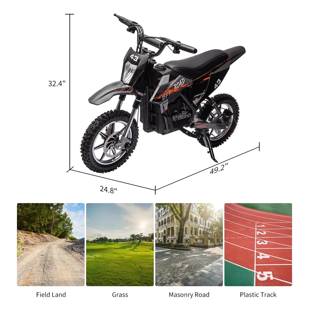 Electric Dirt Bike for Kids,36V Ride on Motorcycle,Up to 15.5MPH,350W Brushless Motor,LED Headlight,Leather Seat,Front and Back Brakes,Electric Motorcycle for Kids Age 8-16,Max Load 175lbs