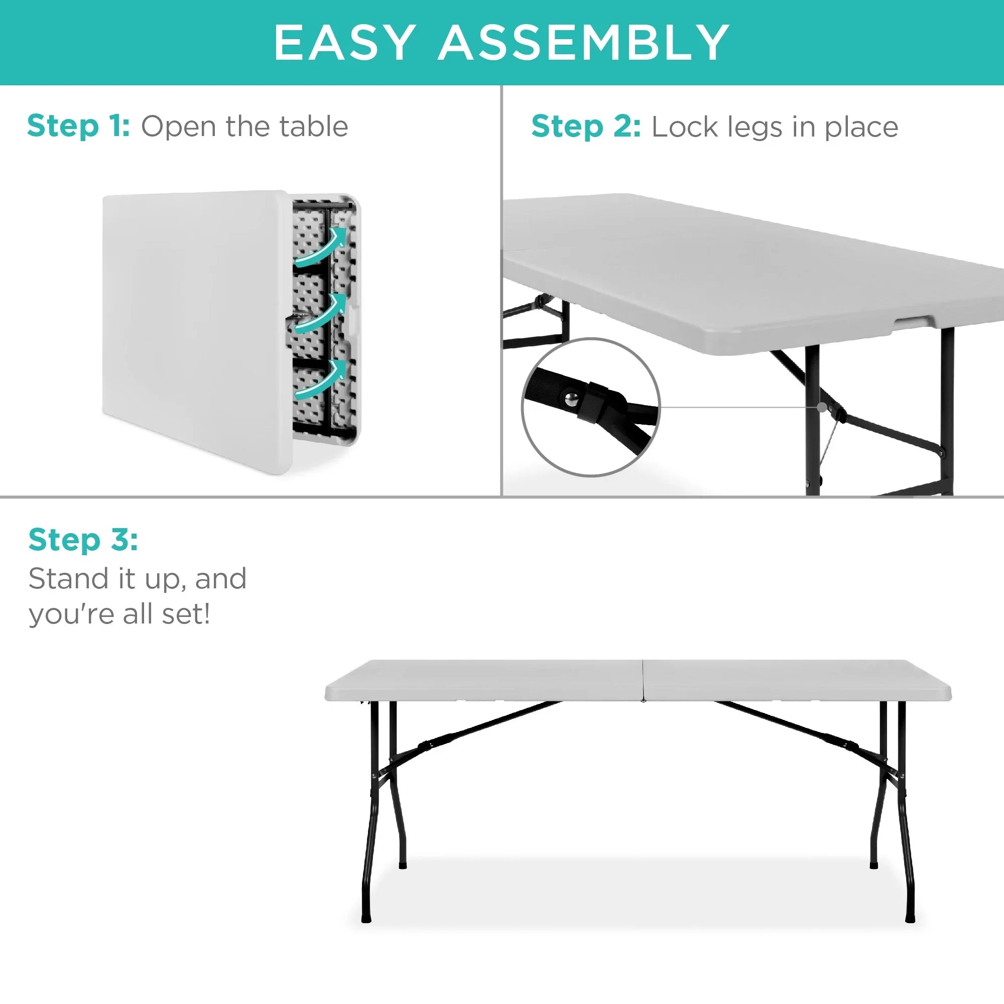 Best Choice Products 6ft Plastic Folding Table, Indoor Outdoor Heavy Duty Portable w/ Handle, Lock - White