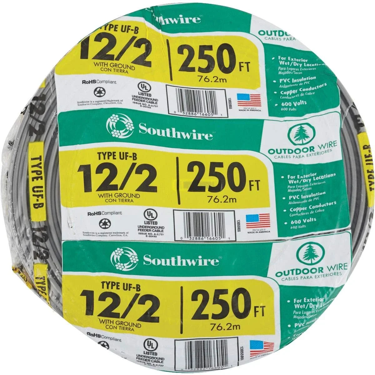 Southwire 13055955 250' 12-2 UFW/G WIRE, Gray