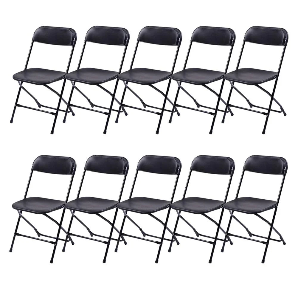 Ktaxon 6ft White Folding Table and 10 Pack Folding Chairs Black, Plastic Table and Chair Set