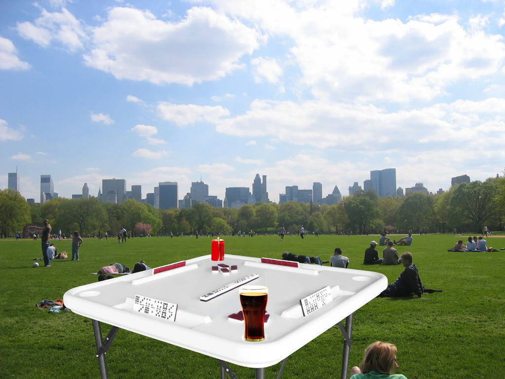 Bene Casa Foldable Domino Table with Built-In Drink Holders, 38?? x 38??, White
