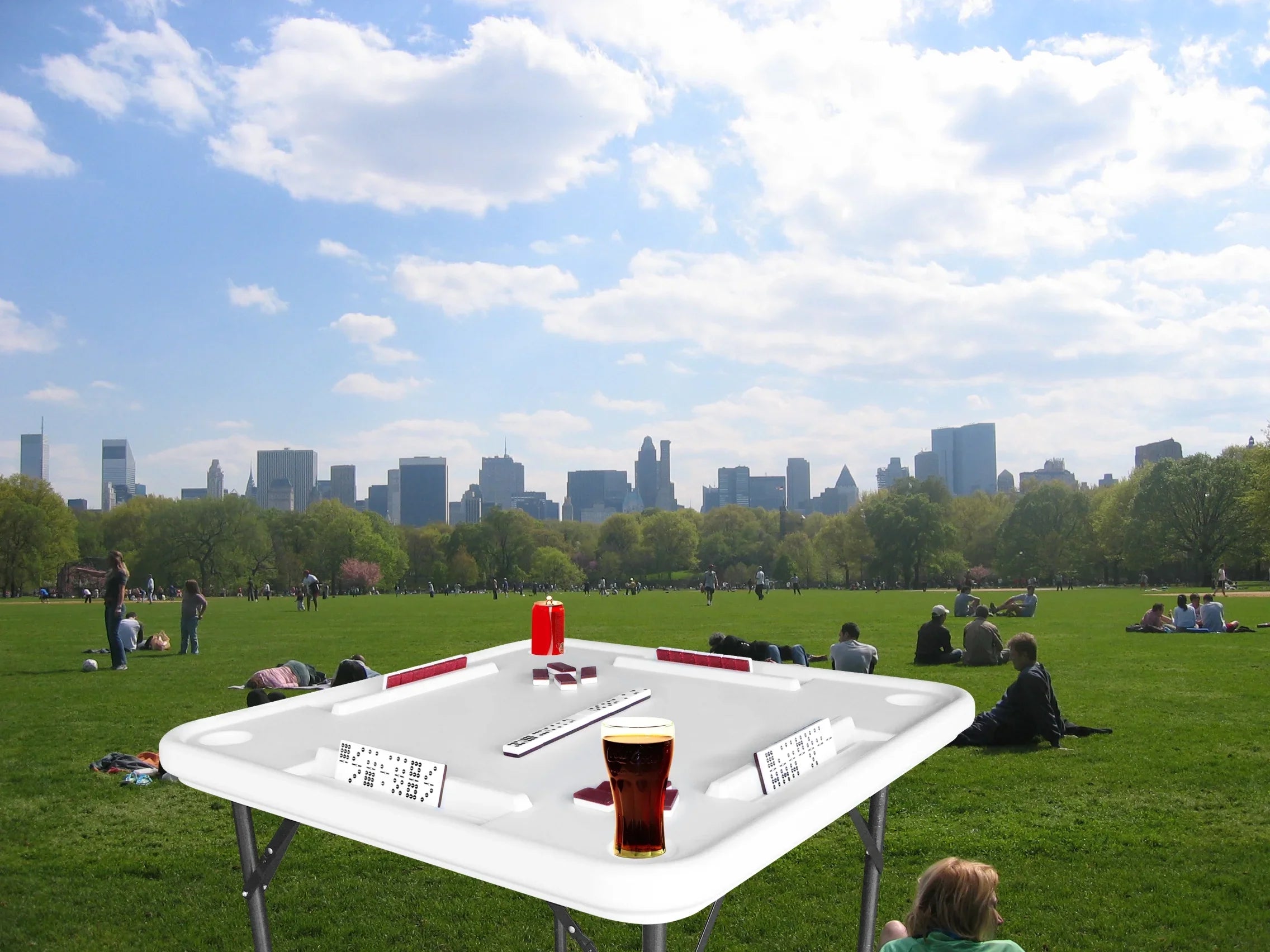 Bene Casa Foldable Domino Table with Built-In Drink Holders, 38?? x 38??, White