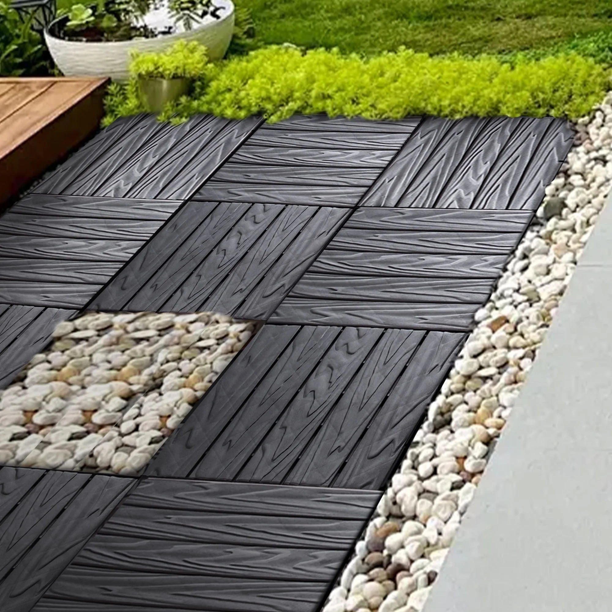 76-Pack Plastic Interlocking Deck Tiles - 68.80 Sq.Ft Outdoor Plastic Flooring Super Durable & Waterproof All-Weather Indoor/Outdoor