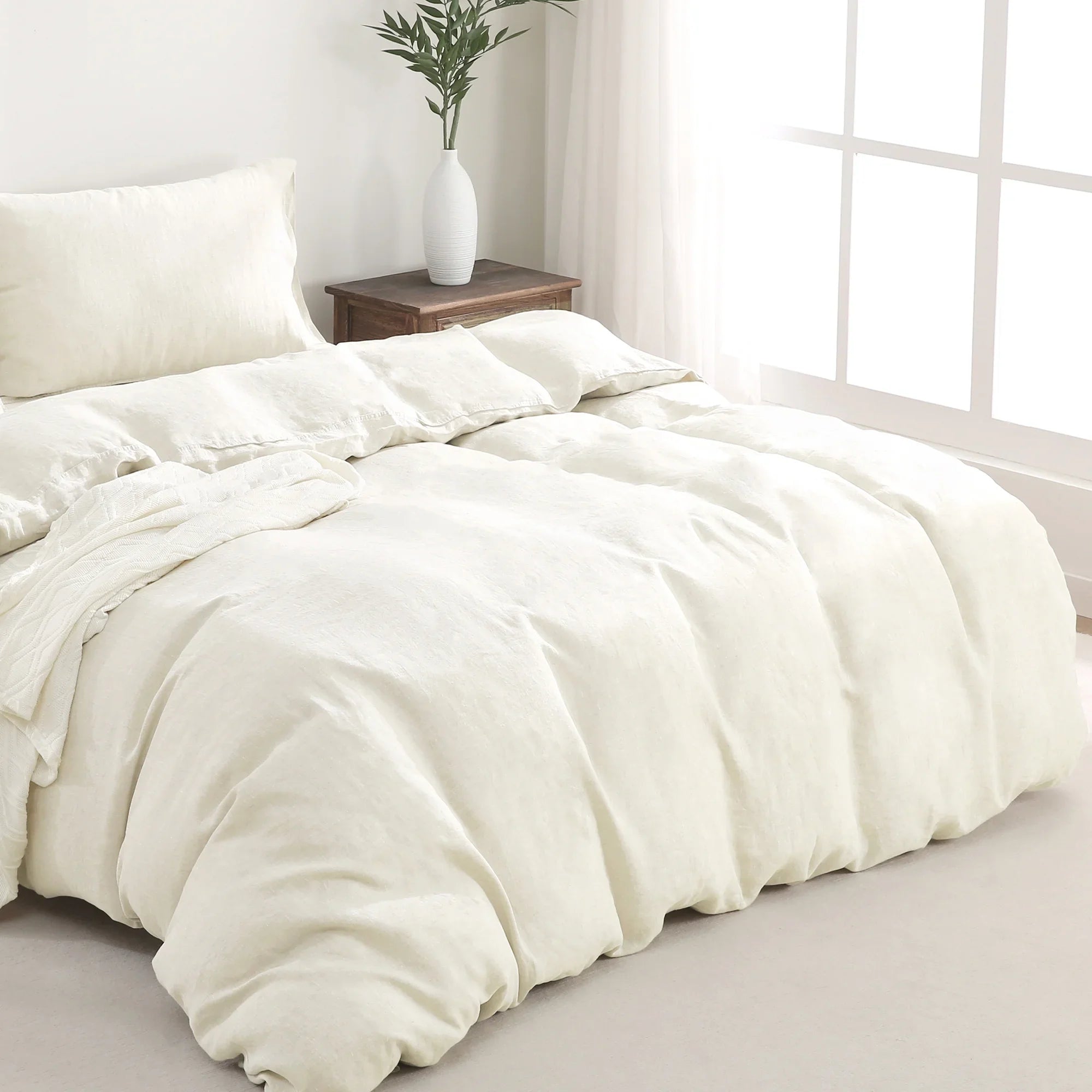 100% Pure Linen Duvet Cover with Button Closure and Corner Ties Soft & Breathable - Natural Full/Queen