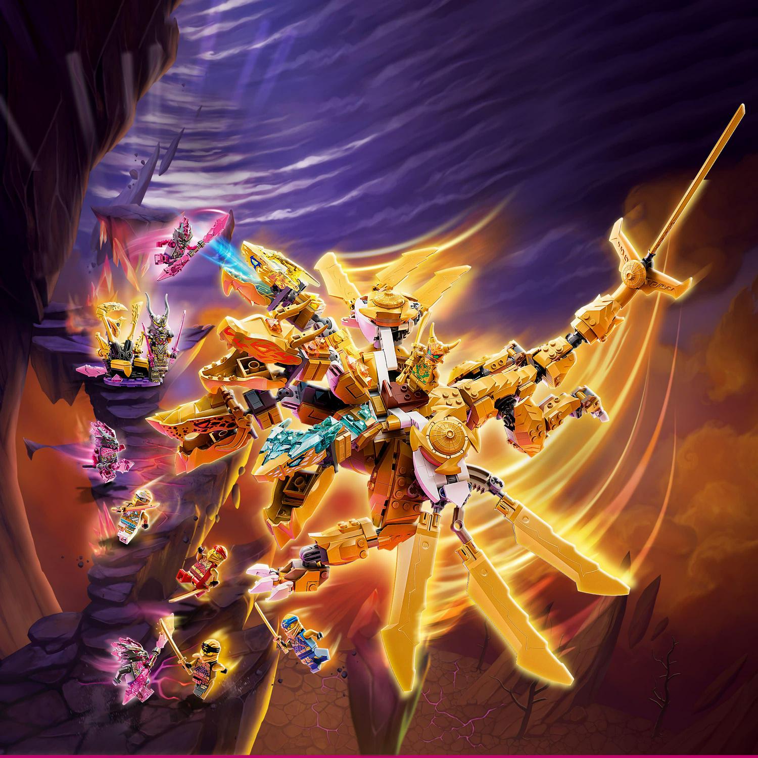 LEGO NINJAGO Lloyd's Golden Ultra Dragon Toy for Kids. 71774 Large 4 Headed Action Figure with Blade Wings plus 9 Minifigures