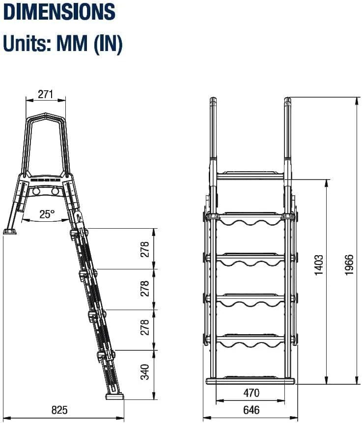 Non-slip pool entrance steps | Gray | Suitable for above-ground pools | Can be installed on patios with a height of 122 to 137 cm | Maximum load capacity 136 kg