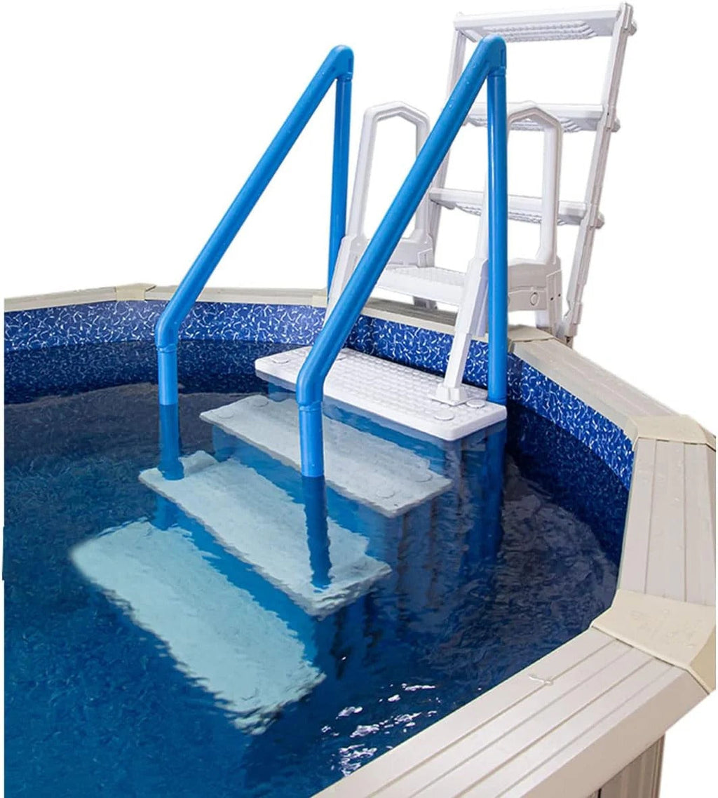 Non-slip pool entrance steps | Gray | Suitable for above-ground pools | Can be installed on patios with a height of 122 to 137 cm | Maximum load capacity 136 kg