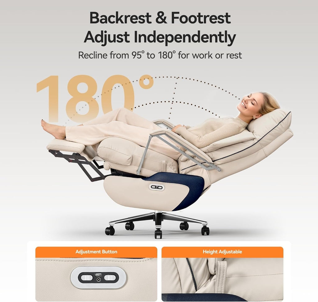 M80 executive chair with two motors and footrest, for tall and heavy people, up to 190 kg, beige