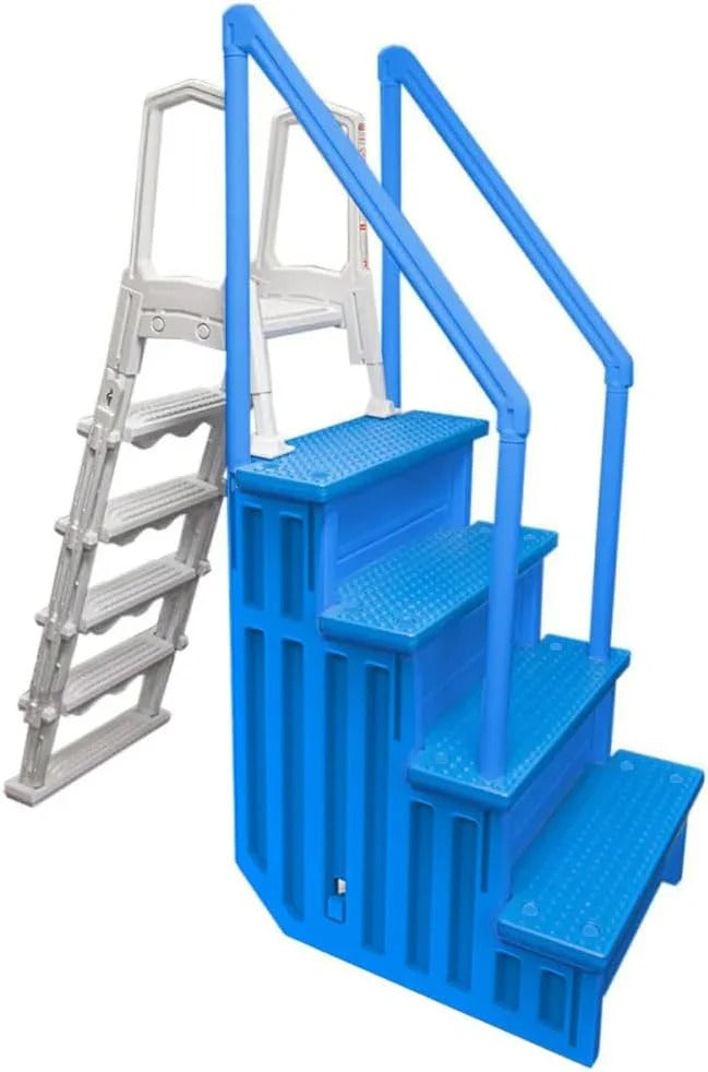 Non-slip pool entrance steps | Gray | Suitable for above-ground pools | Can be installed on patios with a height of 122 to 137 cm | Maximum load capacity 136 kg