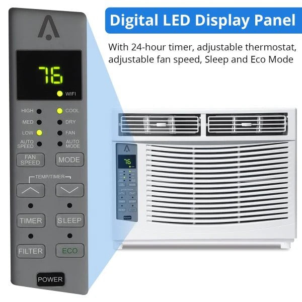 Window air conditioner with reusable filter and controls, 6000 BTU, 115 V~, suitable for rooms up to 250 square feet
