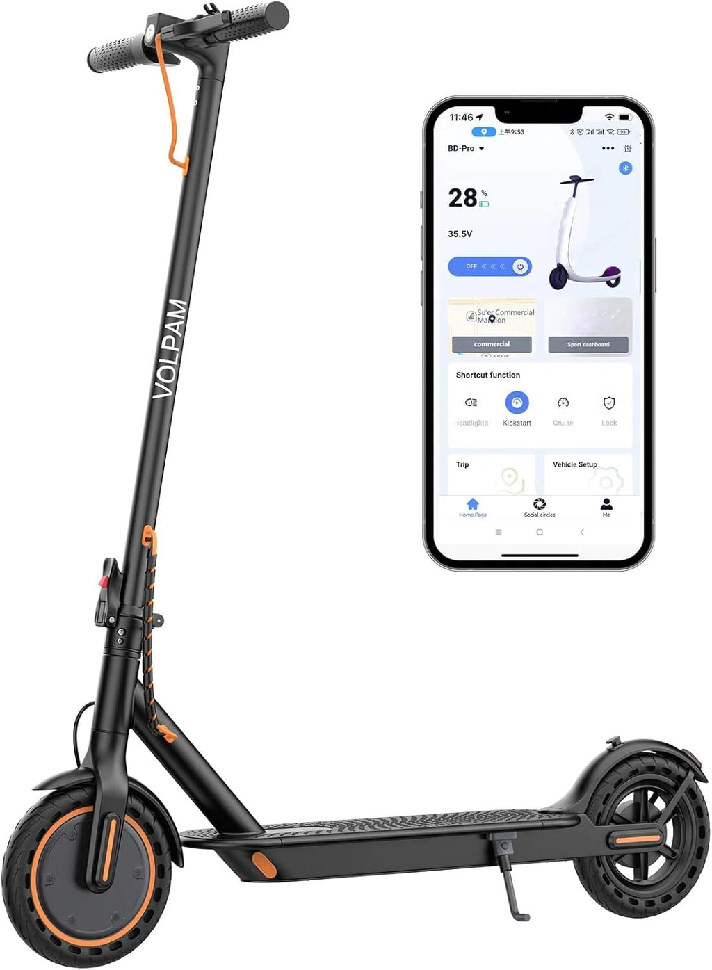 Electric scooter, 350W/500W powerful motor, 8.5"/10" solid rubber tires, 19/22 mph, 28/21/12 mile range, dual brakes