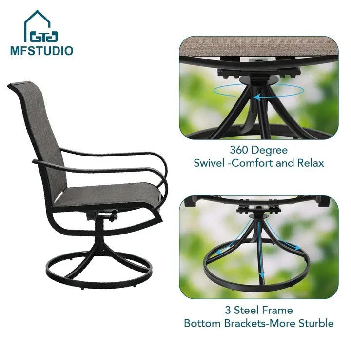 8-piece patio dining set with parasol, garden furniture set with 6 swivel dining chairs with mesh covers